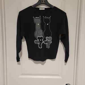 Vintage Sister Fashion Cat Sequenced Black And Silver Sweater. Small. # 123